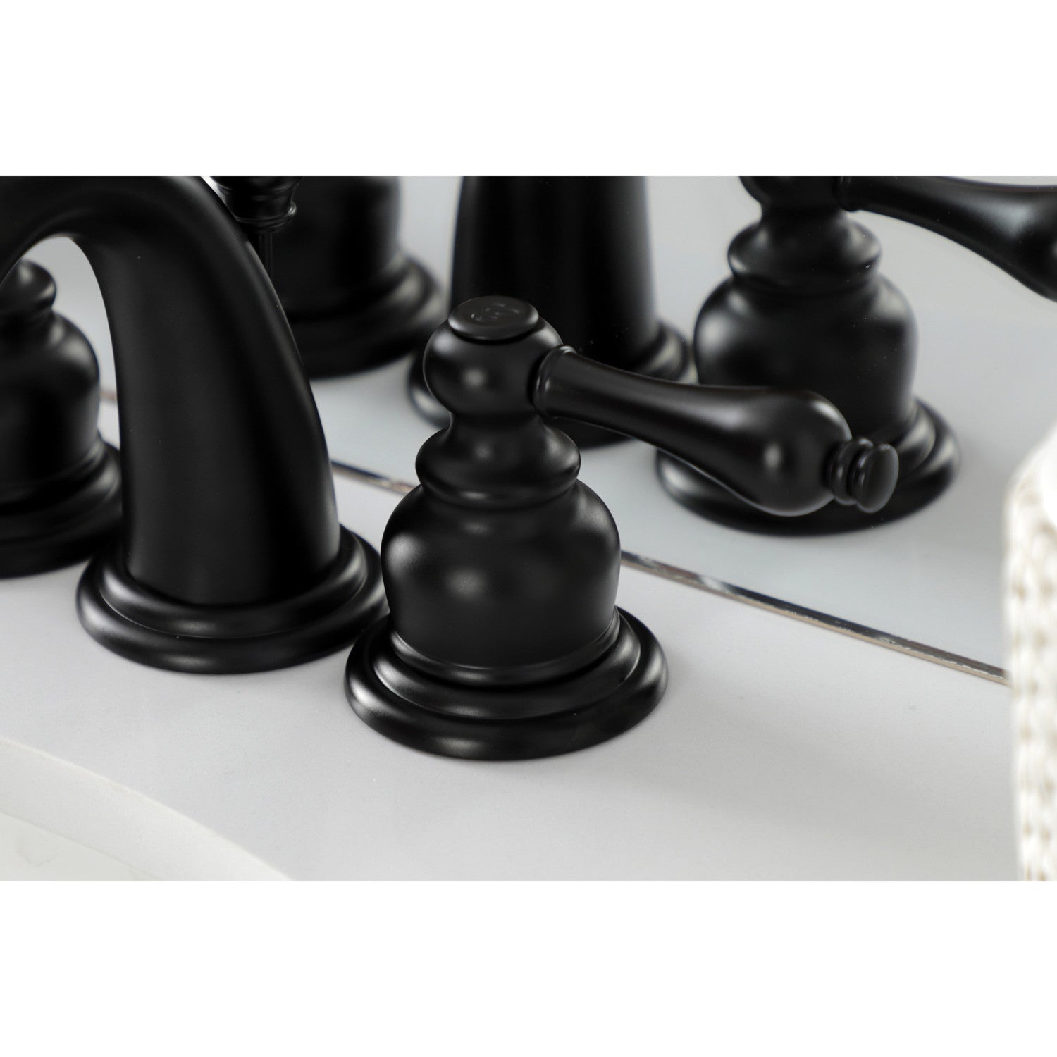 Kingston Heirloom KB910AL - Victorian Two-Handle 3-Hole Deck Mount Widespread Bathroom Faucet with Pop-Up Drain, Matte Black — thumbnail 3